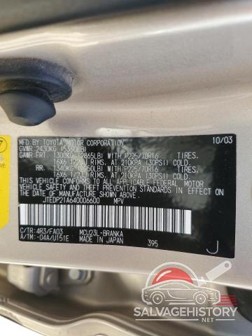 JTEDP21A640006600 2004 TOYOTA HIGHLANDER photo no. 14