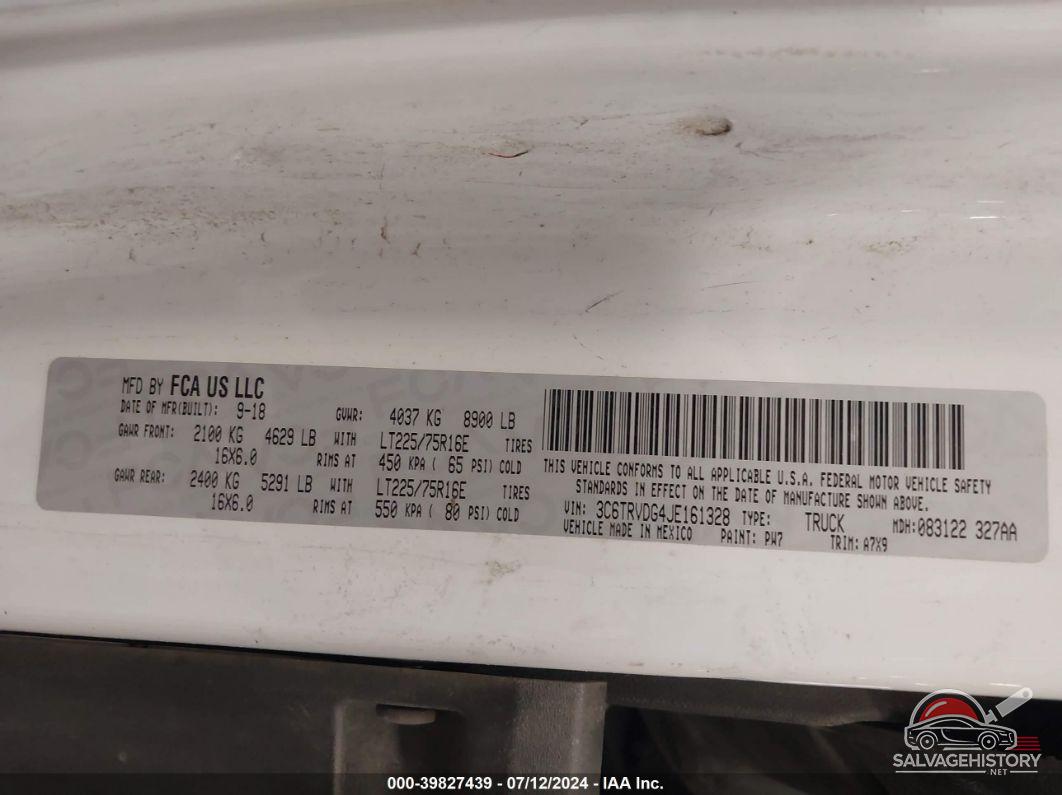 3C6TRVDG4JE161328 2018 RAM PROMASTER 2500 photo no. 9