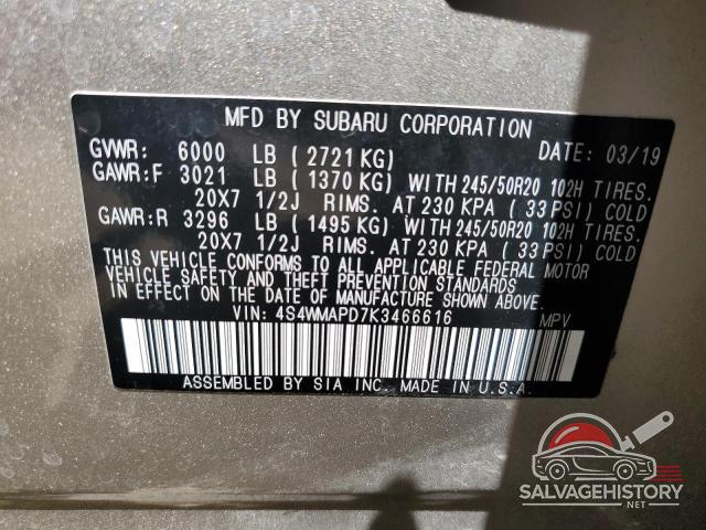 4S4WMAPD7K3466616 2019 SUBARU ASCENT photo no. 13