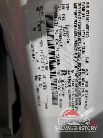1FAHP3F27CL219006 2012 FORD FOCUS photo no. 12