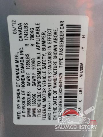 2HGFG3B58CH549625 2012 HONDA CIVIC photo no. 12