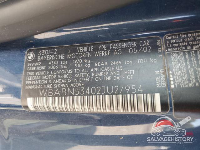 WBABN53402JU27954 2002 BMW 3 SERIES photo no. 12