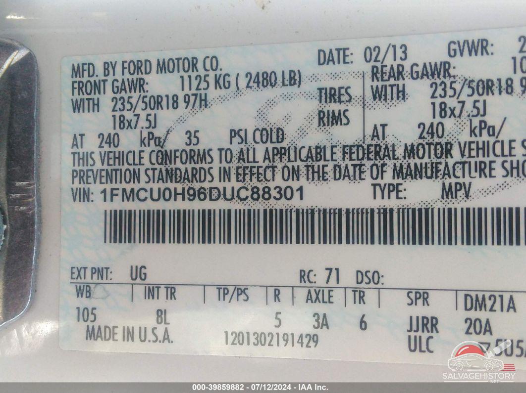 1FMCU0H96DUC88301 2013 FORD ESCAPE photo no. 9
