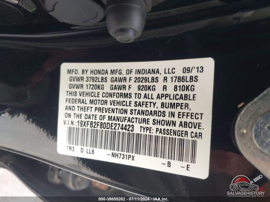 19XFB2F80DE274423 2013 HONDA CIVIC photo no. 9