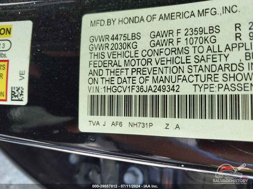 1HGCV1F36JA249342 2018 HONDA ACCORD photo no. 9