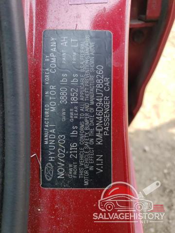 KMHDN46D94U788260 2004 HYUNDAI ELANTRA photo no. 12