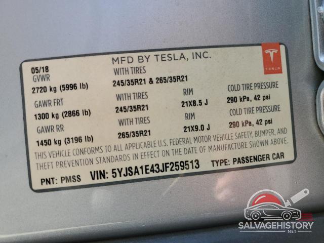 5YJSA1E43JF259513 2018 TESLA MODEL S photo no. 13