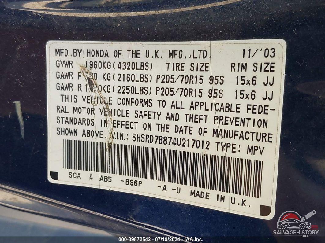 SHSRD78874U217012 2004 HONDA CR-V photo no. 9