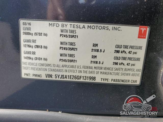 5YJSA1E26GF131998 2016 TESLA MODEL S photo no. 13