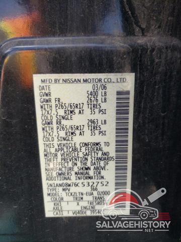 5N1AN08W76C532752 2006 NISSAN XTERRA photo no. 13