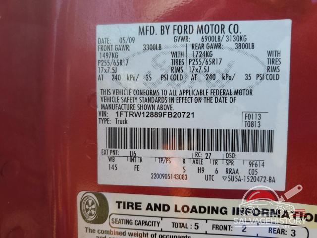 1FTRW12889FB20721 2009 FORD F-150 photo no. 12