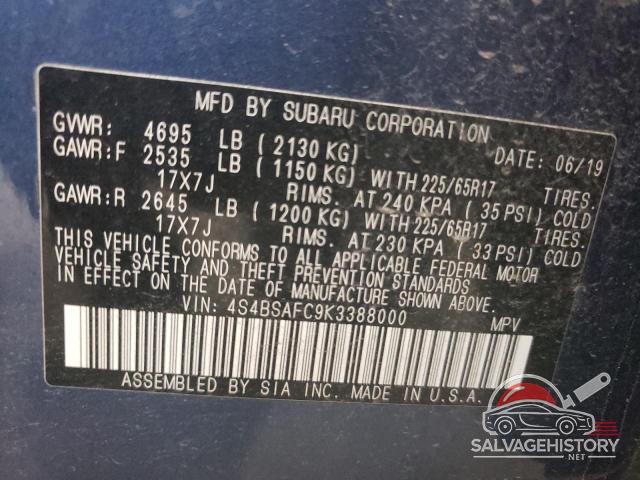 4S4BSAFC9K3388000 2019 SUBARU OUTBACK photo no. 12