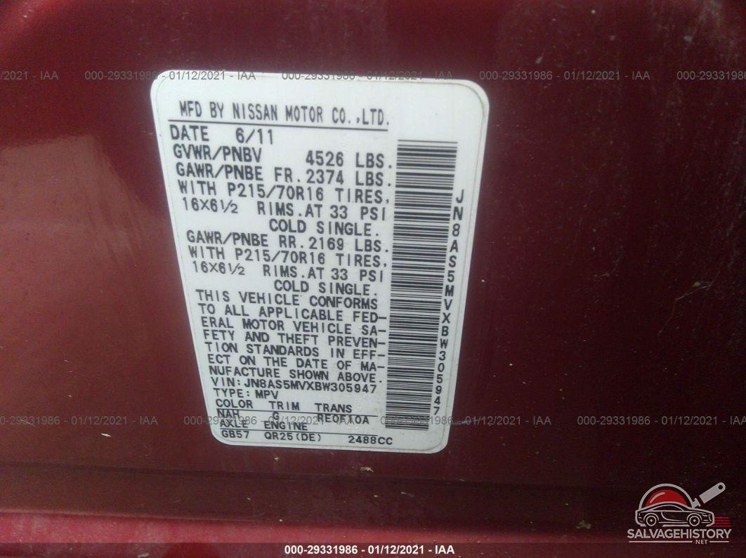 JN8AS5MVXBW305947 2011 NISSAN ROGUE photo no. 9