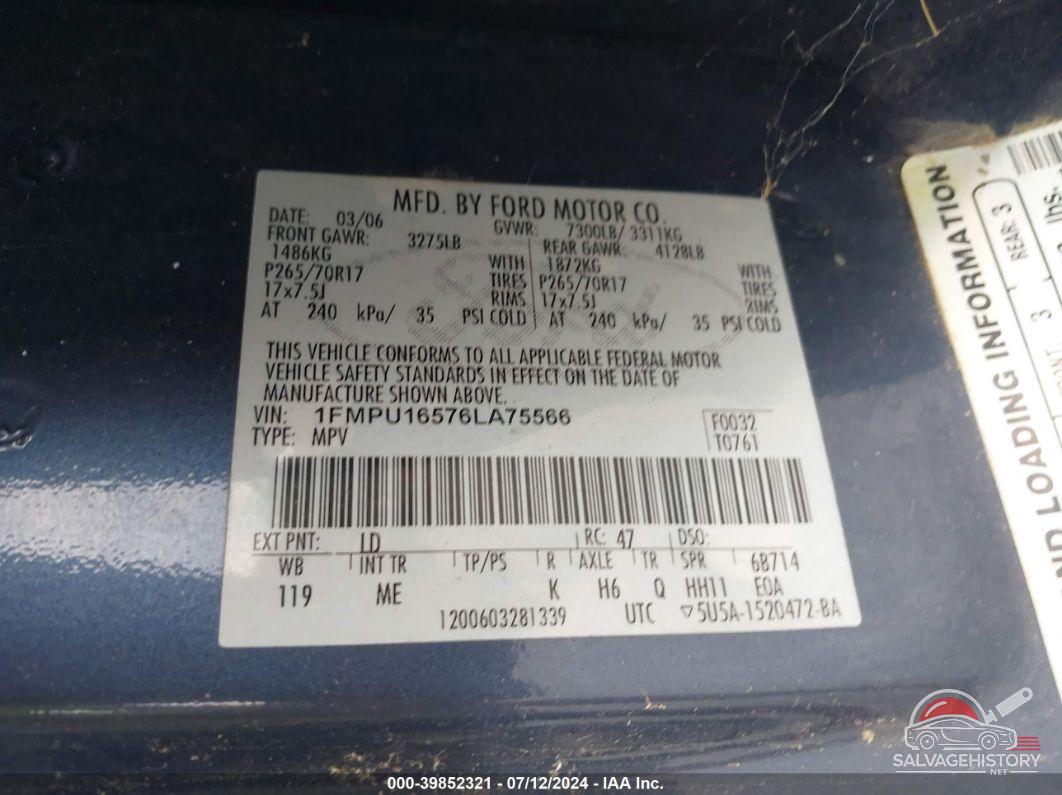 1FMPU16576LA75566 2006 FORD EXPEDITION photo no. 9
