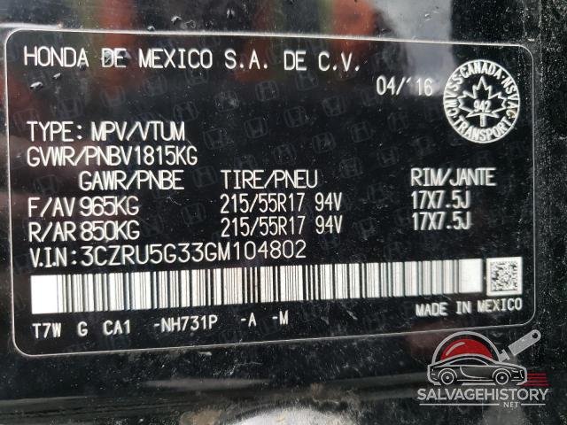 3CZRU5G33GM104802 2016 HONDA HR-V photo no. 13