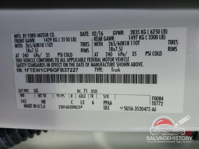 1FTEW1CP6GFB37227 2016 FORD F-150 photo no. 12