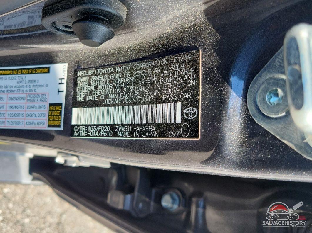 JTDKARFU5K3070342 2019 TOYOTA PRIUS photo no. 8