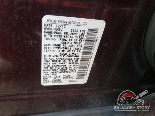 JN8AZ1MUXDW207743 2013 NISSAN MURANO photo no. 13