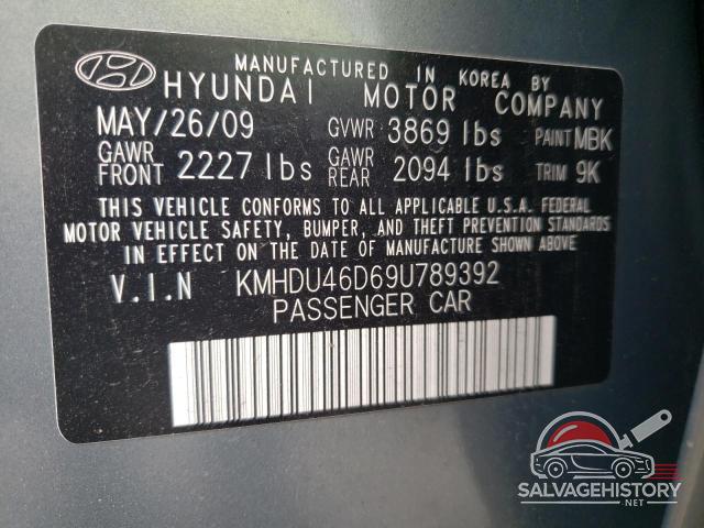 KMHDU46D69U789392 2009 HYUNDAI ELANTRA photo no. 12