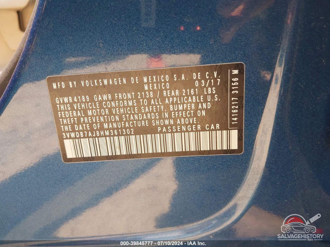 3VWDB7AJ8HM361302 2017 VOLKSWAGEN JETTA photo no. 9