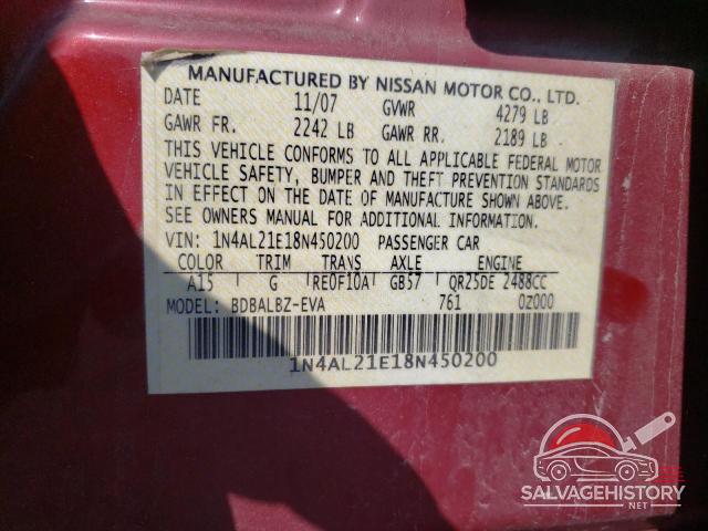 1N4AL21E18N450200 2008 NISSAN ALTIMA photo no. 12