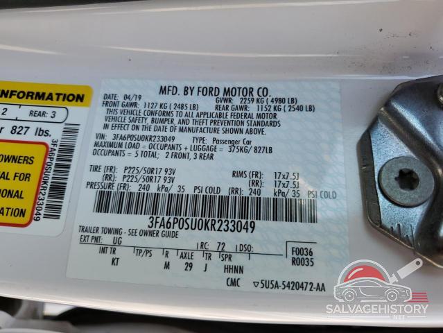 3FA6P0SU0KR233049 2019 FORD FUSION photo no. 13