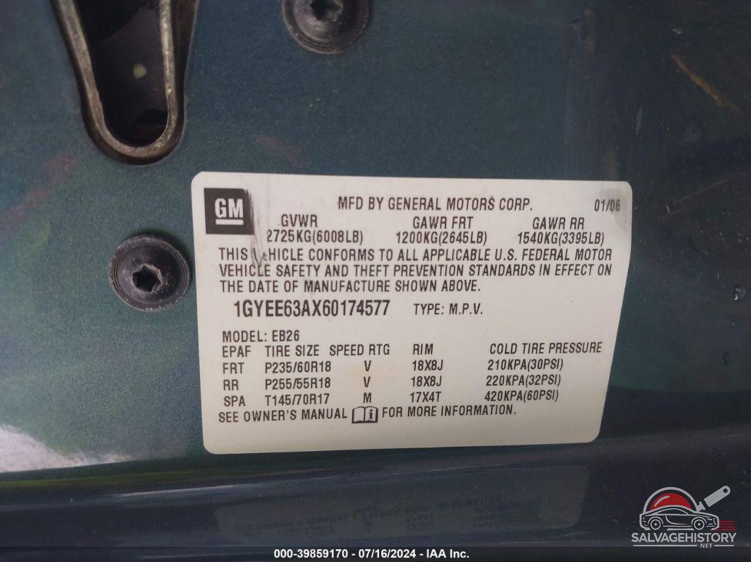 1GYEE63AX60174577 2006 CADILLAC SRX photo no. 9