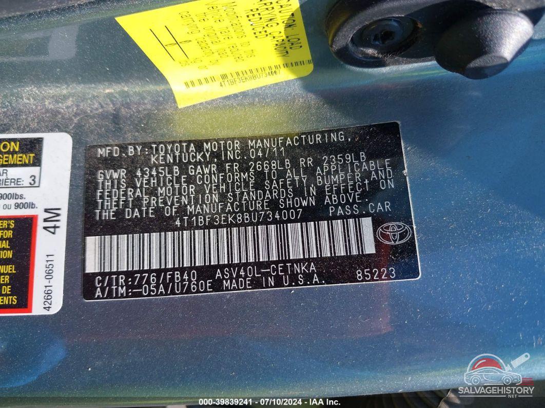 4T1BF3EK8BU734007 2011 TOYOTA CAMRY photo no. 9