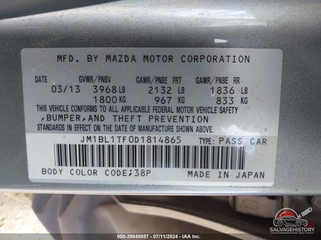 JM1BL1TF0D1814865 2013 MAZDA MAZDA3 photo no. 9