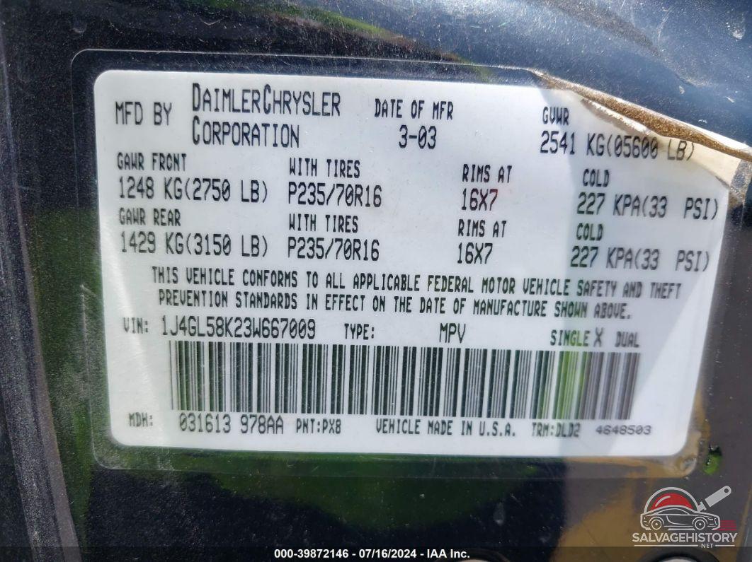 1J4GL58K23W667009 2003 JEEP LIBERTY photo no. 9
