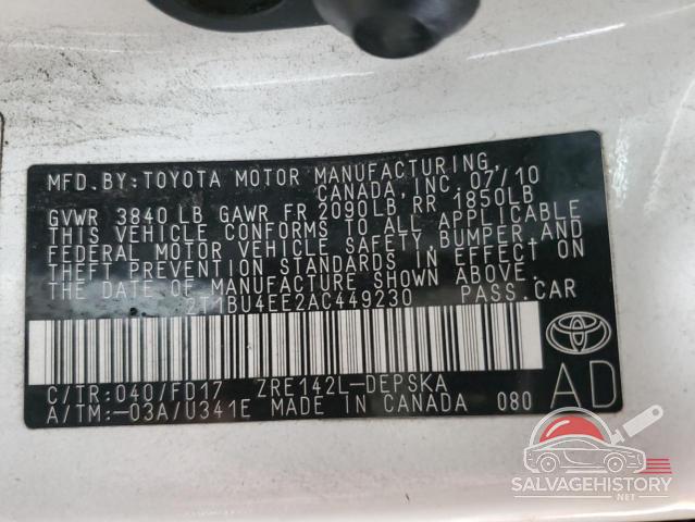 2T1BU4EE2AC449230 2010 TOYOTA COROLLA photo no. 12