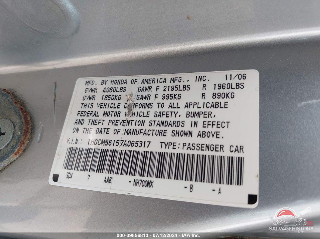 1HGCM56157A065317 2007 HONDA ACCORD photo no. 9