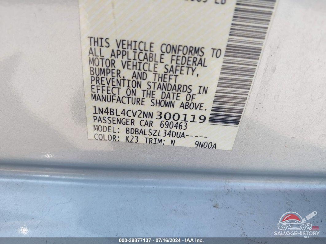 1N4BL4CV2NN300119 2022 NISSAN ALTIMA photo no. 9