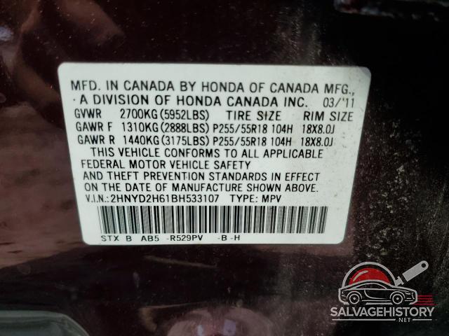 2HNYD2H61BH533107 2011 ACURA MDX photo no. 13