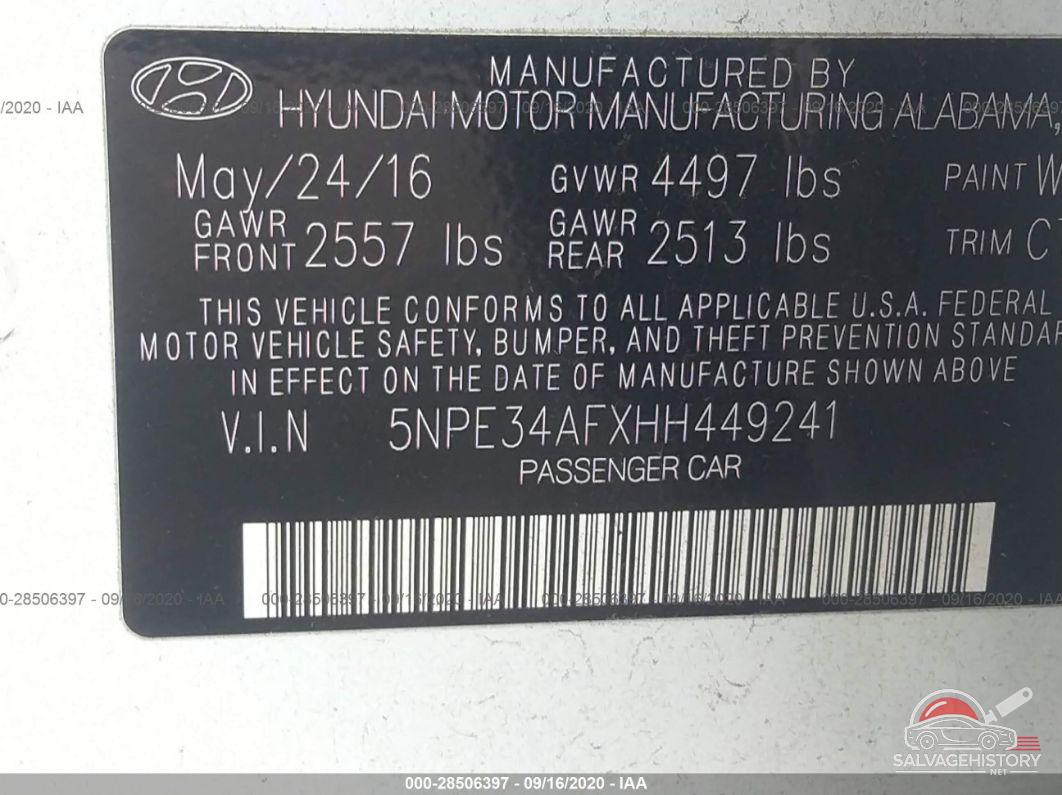 5NPE34AFXHH449241 2017 HYUNDAI SONATA photo no. 9