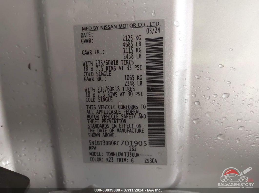 5N1BT3BB0RC701905 2024 NISSAN ROGUE photo no. 9