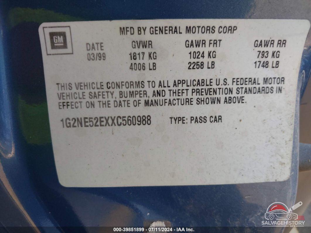1G2NE52EXXC560988 1999 PONTIAC GRAND AM photo no. 9