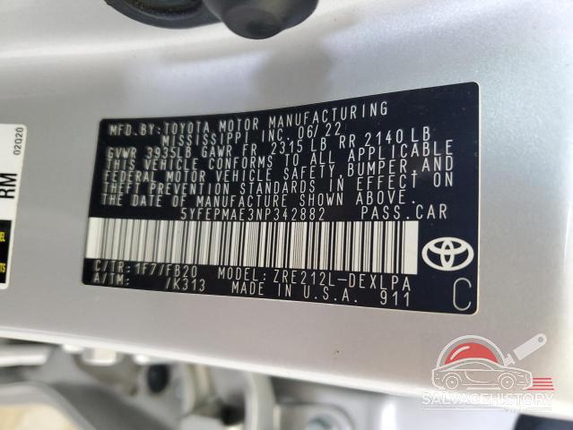 5YFEPMAE3NP342882 2022 TOYOTA COROLLA photo no. 12