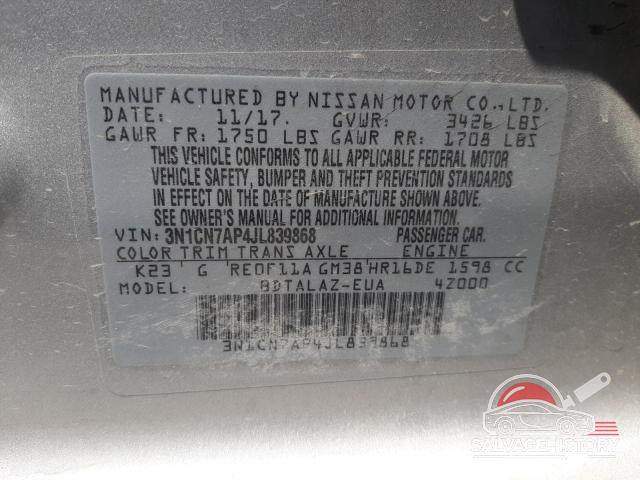 3N1CN7AP4JL839868 2018 NISSAN VERSA photo no. 12