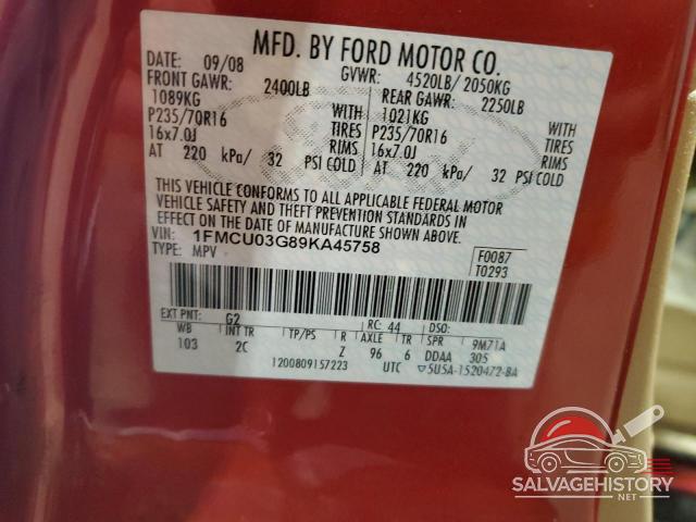 1FMCU03G89KA45758 2009 FORD ESCAPE photo no. 12