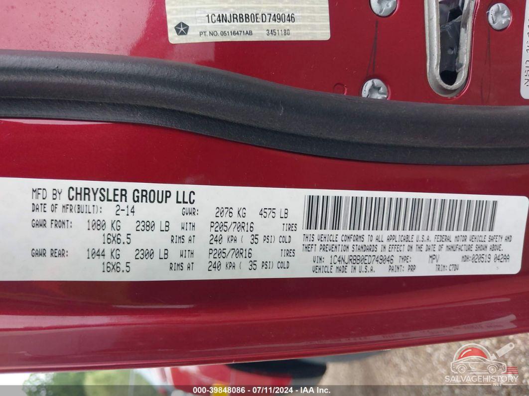 1C4NJRBB0ED749046 2014 JEEP PATRIOT photo no. 9