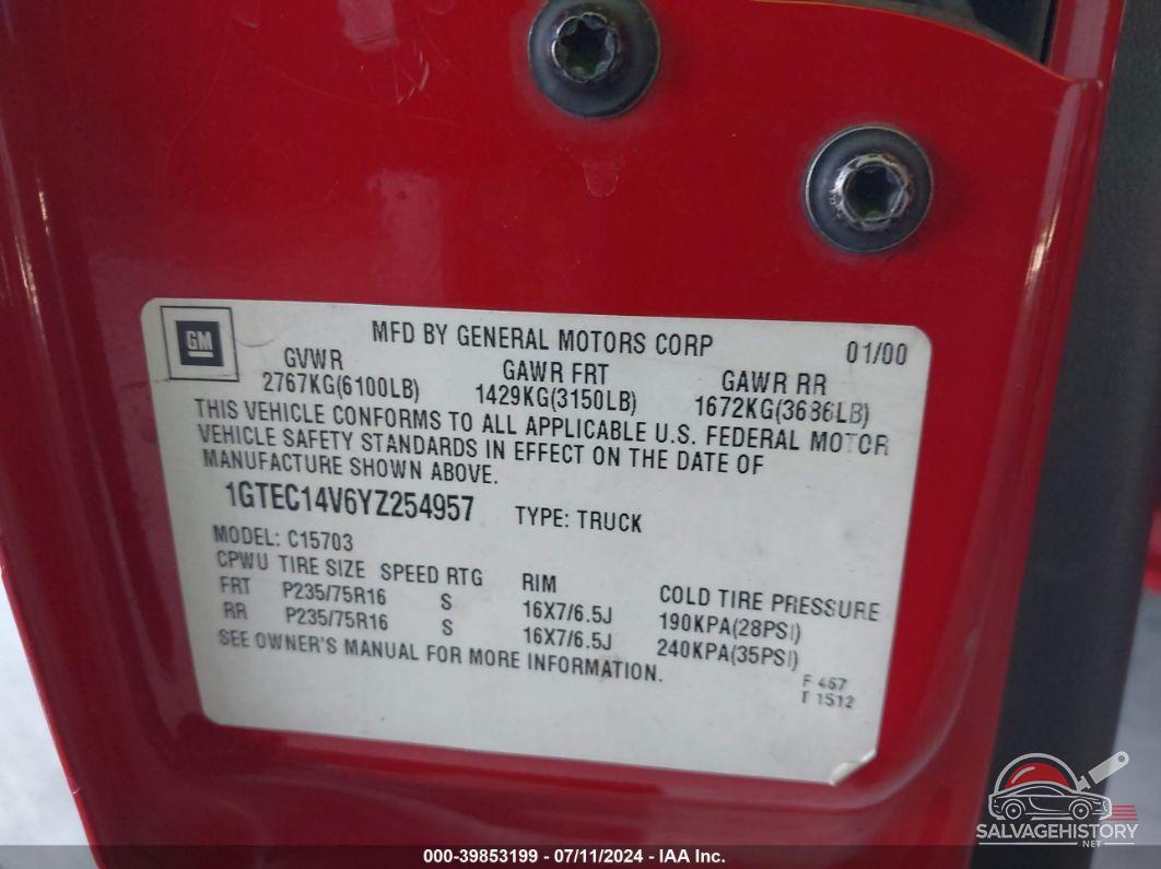1GTEC14V6YZ254957 2000 GMC SIERRA 1500 photo no. 9