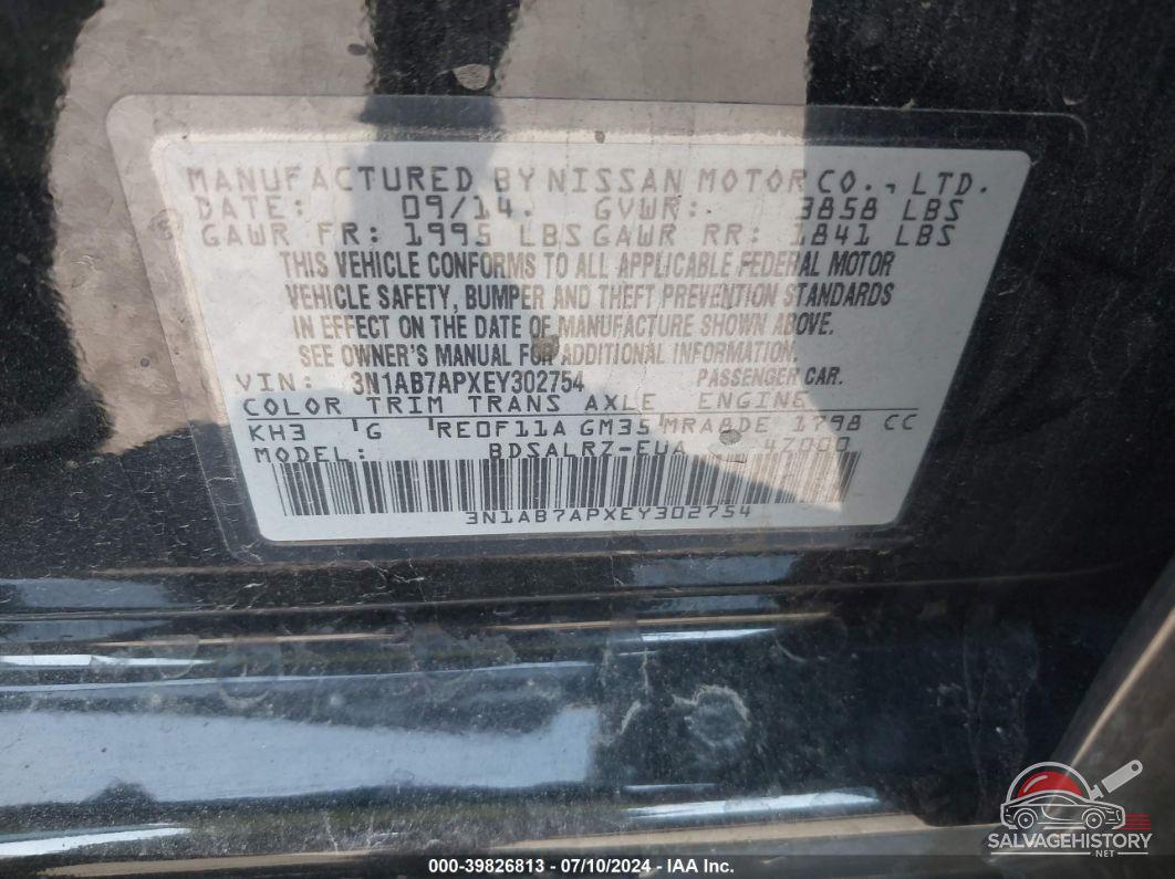 3N1AB7APXEY302754 2014 NISSAN SENTRA photo no. 9