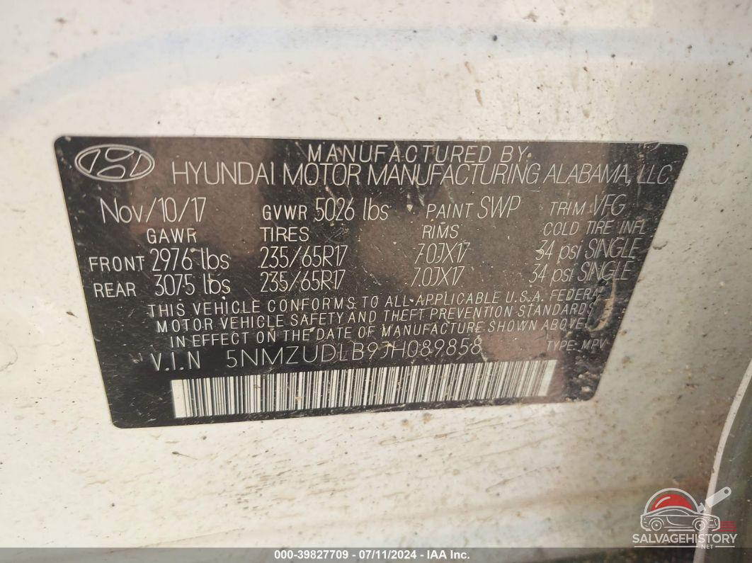5NMZUDLB9JH089858 2018 HYUNDAI SANTA FE SPORT photo no. 9