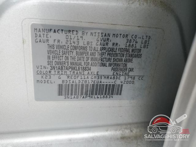 3N1AB7AP9KL618834 2019 NISSAN SENTRA photo no. 12