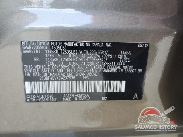2T3BF4DVXCW237938 2012 TOYOTA RAV4 photo no. 13