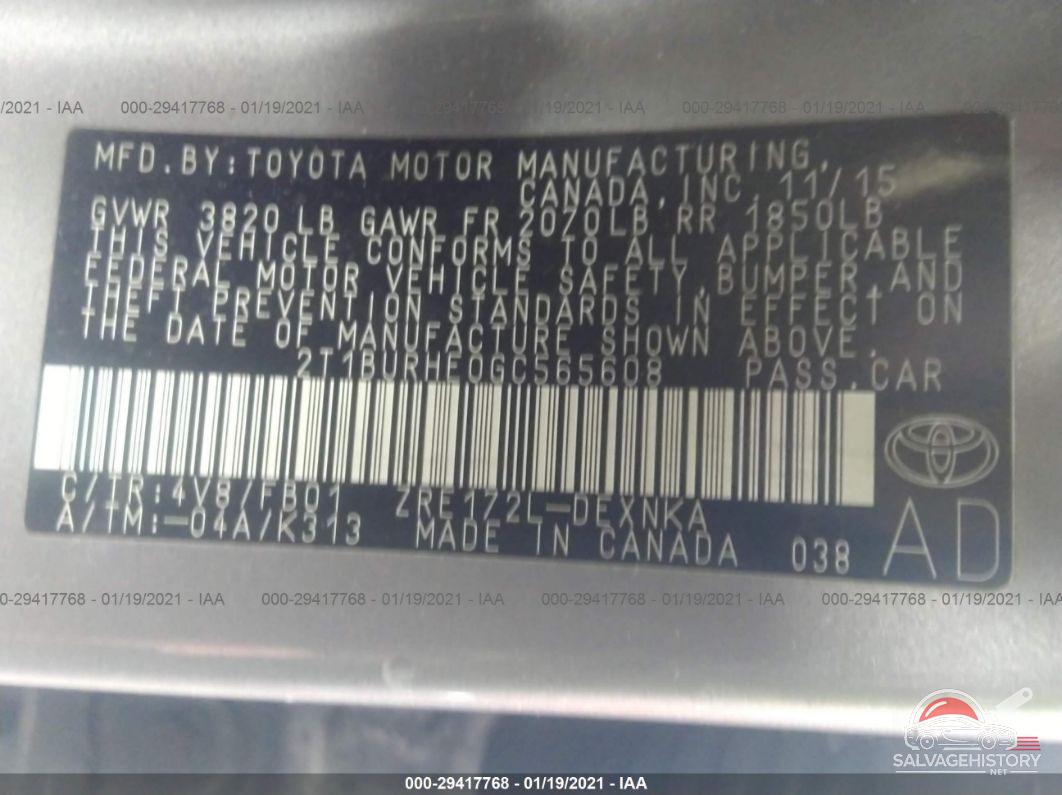 2T1BURHE0GC565608 2016 TOYOTA COROLLA photo no. 9