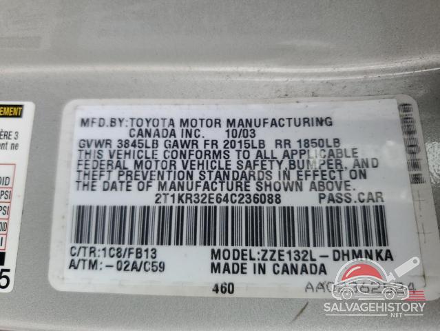 2T1KR32E64C236088 2004 TOYOTA COROLLA photo no. 12