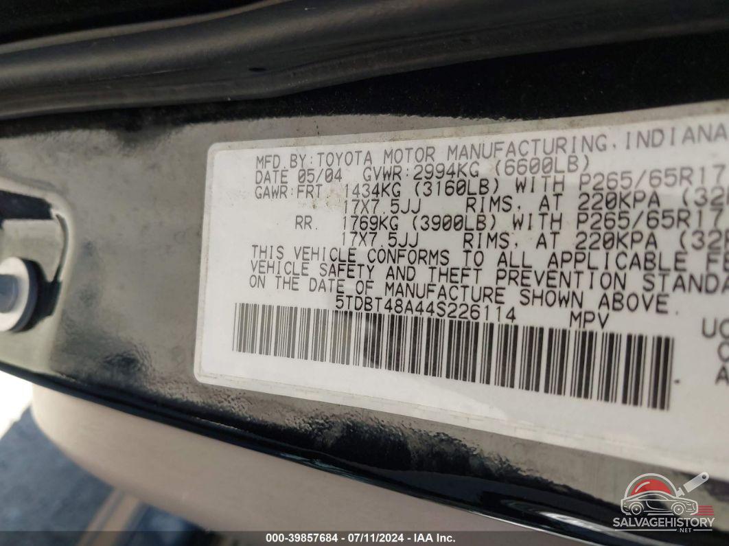 5TDBT48A44S226114 2004 TOYOTA SEQUOIA photo no. 9