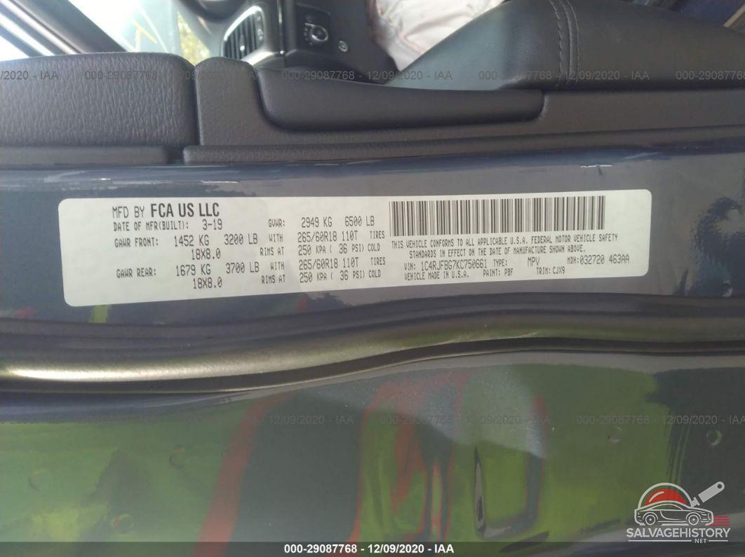 1C4RJFBG7KC750661 2019 JEEP GRAND CHEROKEE photo no. 9
